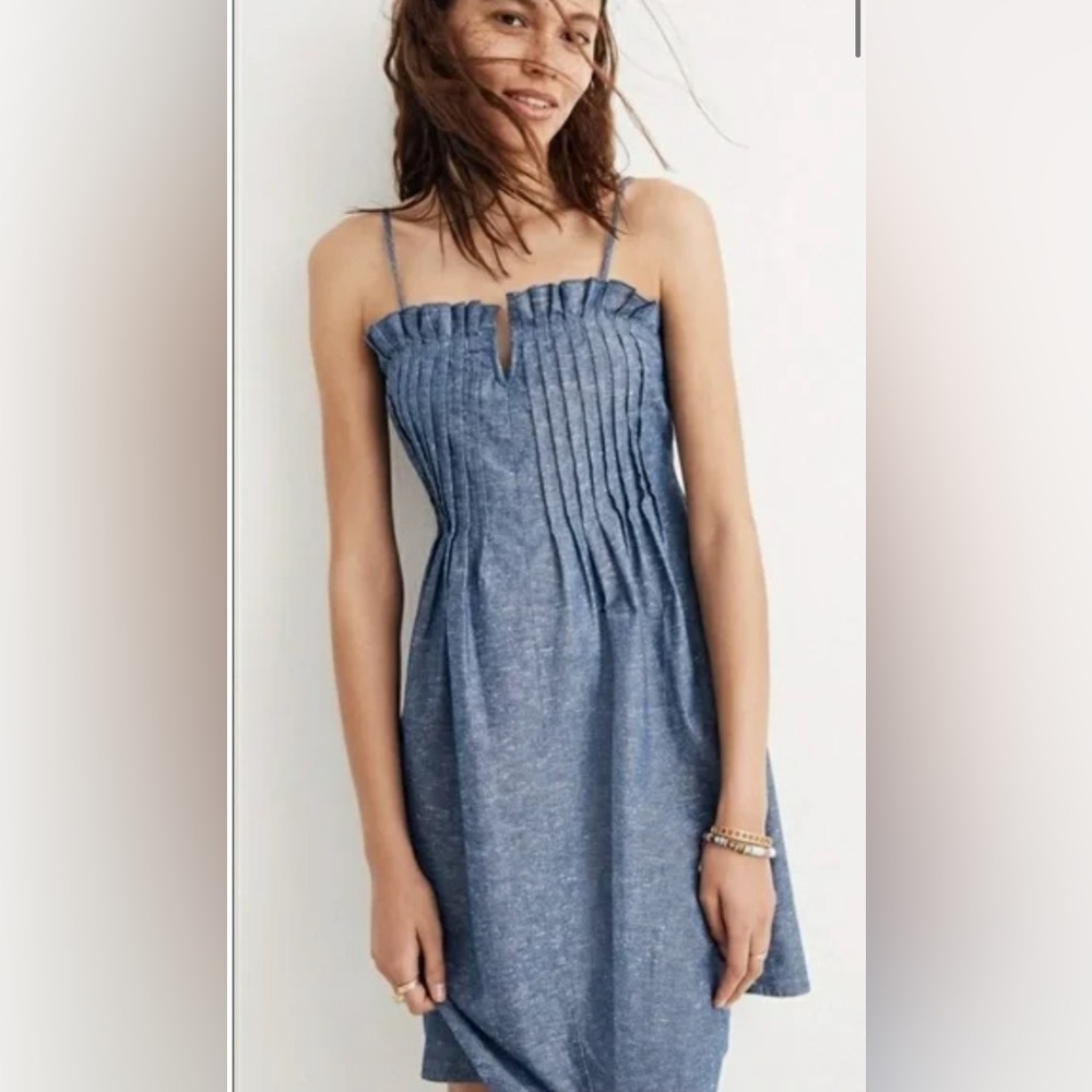 Madewell Bengali Chambray Mini Pintuck Ruffled Corset Pleated Sundress Dress 2